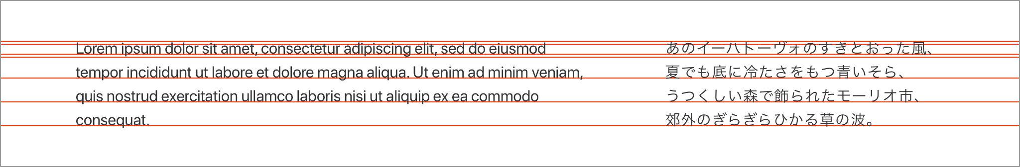 英語と日本語の文字の揃い方
